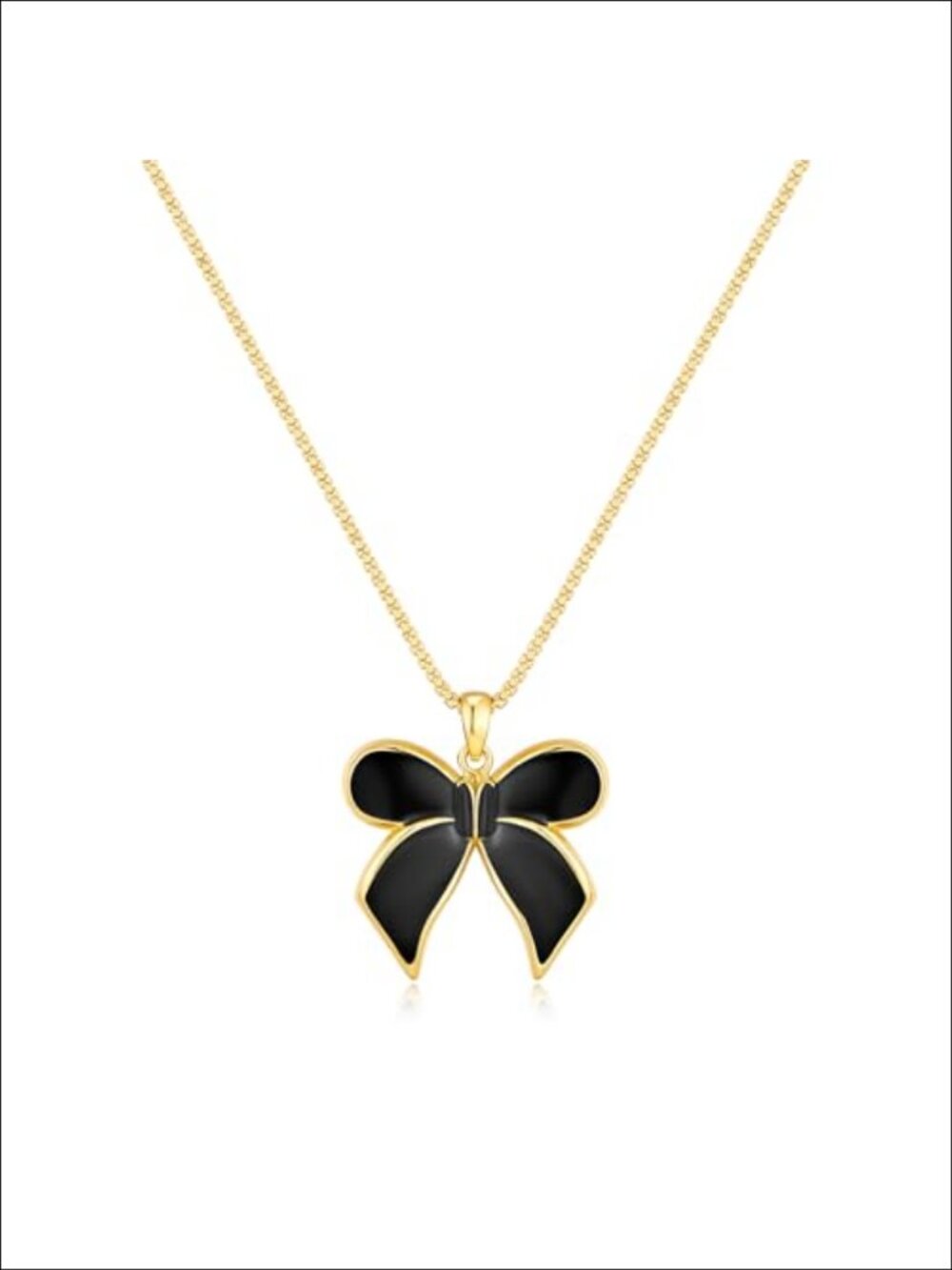 Gold Plated Black Bow Pendant Necklace Adjustable Chain Enamel Fashion Jewelry